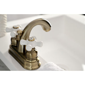 Restoration KB5613PX Two-Handle 3-Hole Deck Mount 4" Centerset Bathroom Faucet with Plastic Pop-Up, Antique Brass
