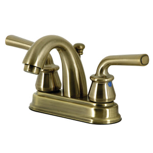 Restoration KB5613RXL Two-Handle 3-Hole Deck Mount 4" Centerset Bathroom Faucet with Plastic Pop-Up, Antique Brass