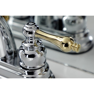 Restoration KB5614AL Two-Handle 3-Hole Deck Mount 4" Centerset Bathroom Faucet with Plastic Pop-Up, Polished Chrome/Polished Brass
