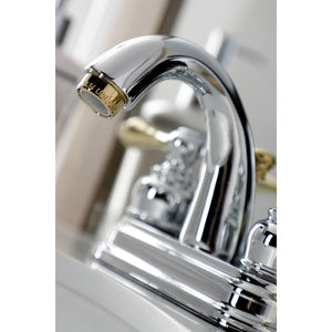 Restoration KB5614AL Two-Handle 3-Hole Deck Mount 4" Centerset Bathroom Faucet with Plastic Pop-Up, Polished Chrome/Polished Brass