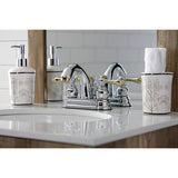Restoration KB5614AL Two-Handle 3-Hole Deck Mount 4" Centerset Bathroom Faucet with Plastic Pop-Up, Polished Chrome/Polished Brass