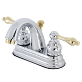 Restoration KB5614AL Two-Handle 3-Hole Deck Mount 4" Centerset Bathroom Faucet with Plastic Pop-Up, Polished Chrome/Polished Brass