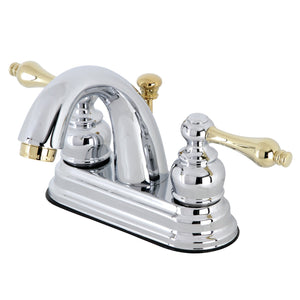 Restoration KB5614AL Two-Handle 3-Hole Deck Mount 4" Centerset Bathroom Faucet with Plastic Pop-Up, Polished Chrome/Polished Brass