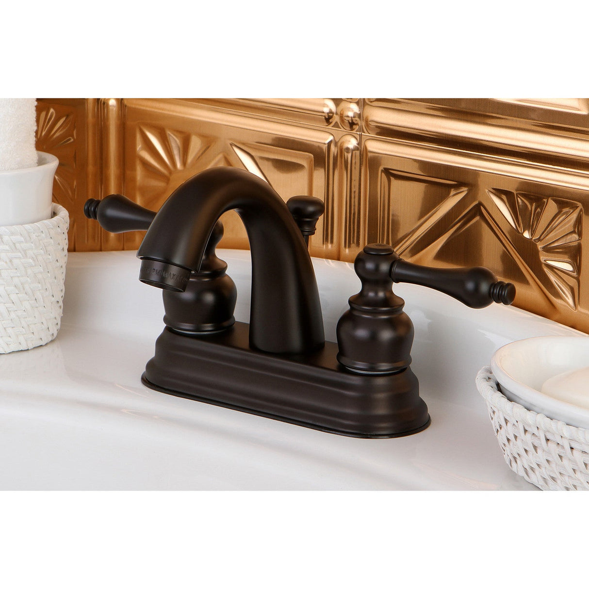 Restoration KB5615AL Two-Handle 3-Hole Deck Mount 4" Centerset Bathroom Faucet with Plastic Pop-Up, Oil Rubbed Bronze