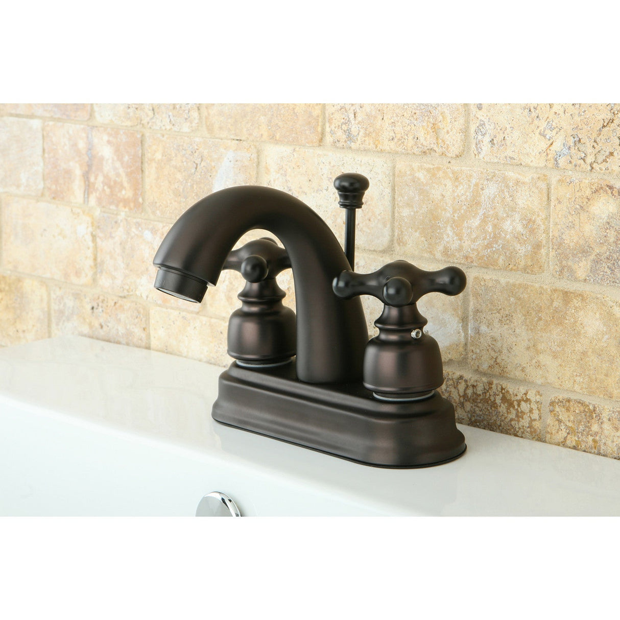 Restoration KB5615AX Two-Handle 3-Hole Deck Mount 4" Centerset Bathroom Faucet with Plastic Pop-Up, Oil Rubbed Bronze