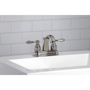 Restoration KB5616AL Two-Handle 3-Hole Deck Mount 4" Centerset Bathroom Faucet with Plastic Pop-Up, Polished Nickel