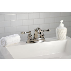 Restoration KB5616AL Two-Handle 3-Hole Deck Mount 4" Centerset Bathroom Faucet with Plastic Pop-Up, Polished Nickel