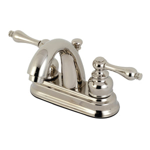Restoration KB5616AL Two-Handle 3-Hole Deck Mount 4" Centerset Bathroom Faucet with Plastic Pop-Up, Polished Nickel