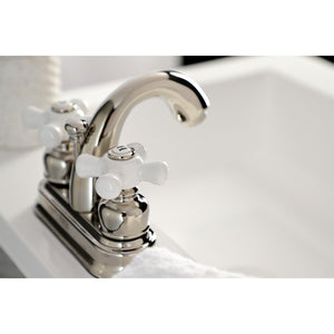 Restoration KB5616PX Two-Handle 3-Hole Deck Mount 4" Centerset Bathroom Faucet with Plastic Pop-Up, Polished Nickel