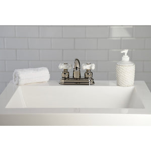 Restoration KB5616PX Two-Handle 3-Hole Deck Mount 4" Centerset Bathroom Faucet with Plastic Pop-Up, Polished Nickel