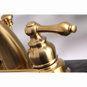 Restoration KB5617AL Two-Handle 3-Hole Deck Mount 4" Centerset Bathroom Faucet with Plastic Pop-Up, Brushed Brass