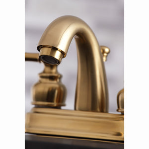 Restoration KB5617AL Two-Handle 3-Hole Deck Mount 4" Centerset Bathroom Faucet with Plastic Pop-Up, Brushed Brass
