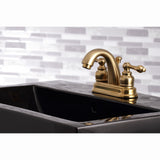 Restoration KB5617AL Two-Handle 3-Hole Deck Mount 4" Centerset Bathroom Faucet with Plastic Pop-Up, Brushed Brass