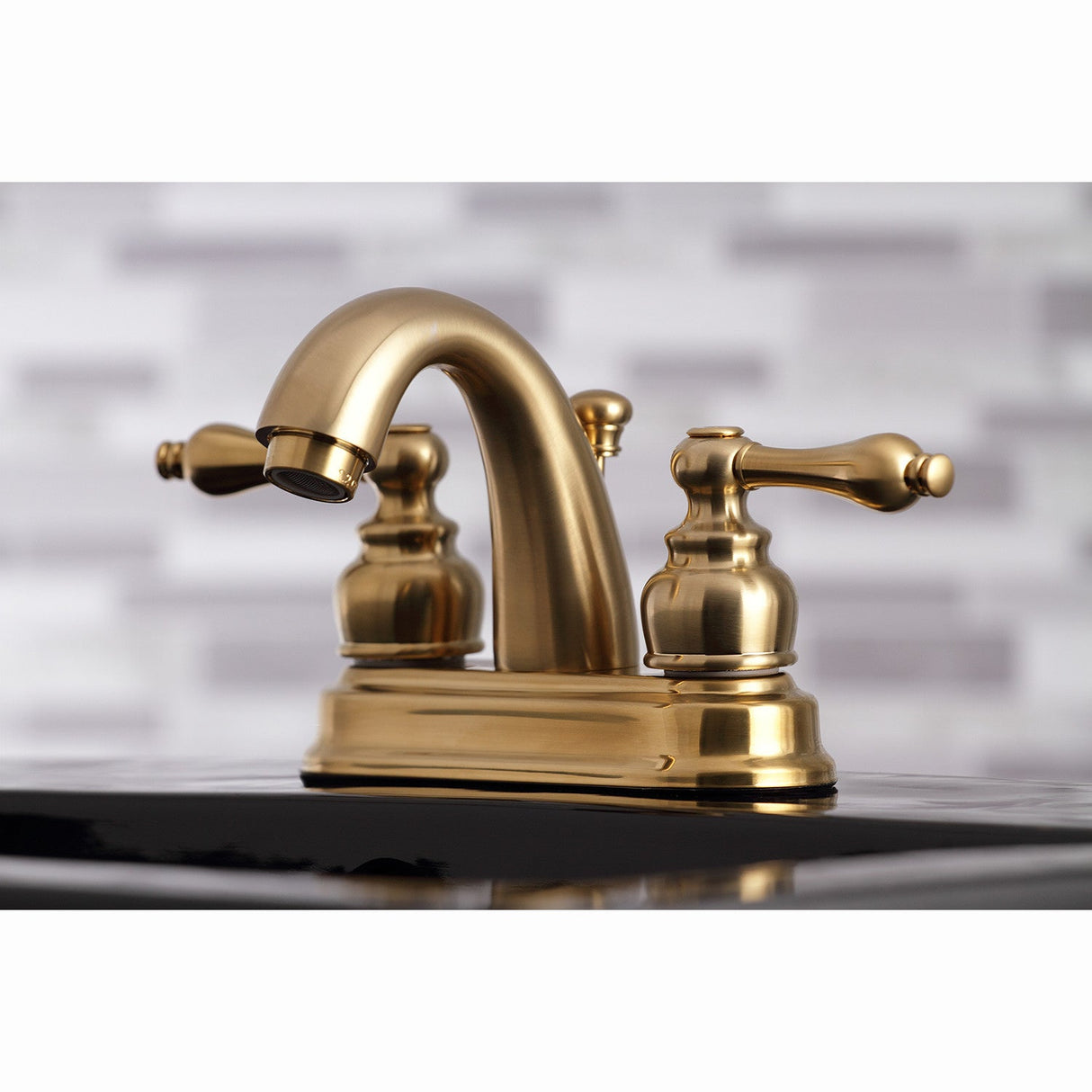 Restoration KB5617AL Two-Handle 3-Hole Deck Mount 4" Centerset Bathroom Faucet with Plastic Pop-Up, Brushed Brass