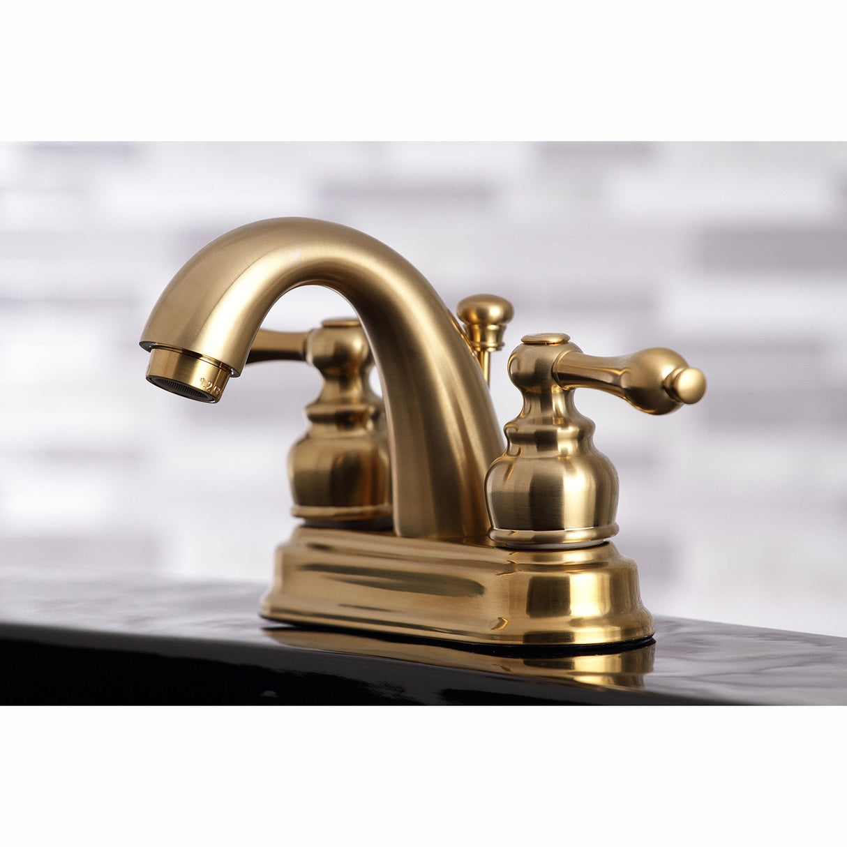 Restoration KB5617AL Two-Handle 3-Hole Deck Mount 4" Centerset Bathroom Faucet with Plastic Pop-Up, Brushed Brass