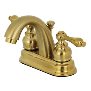 Restoration KB5617AL Two-Handle 3-Hole Deck Mount 4" Centerset Bathroom Faucet with Plastic Pop-Up, Brushed Brass
