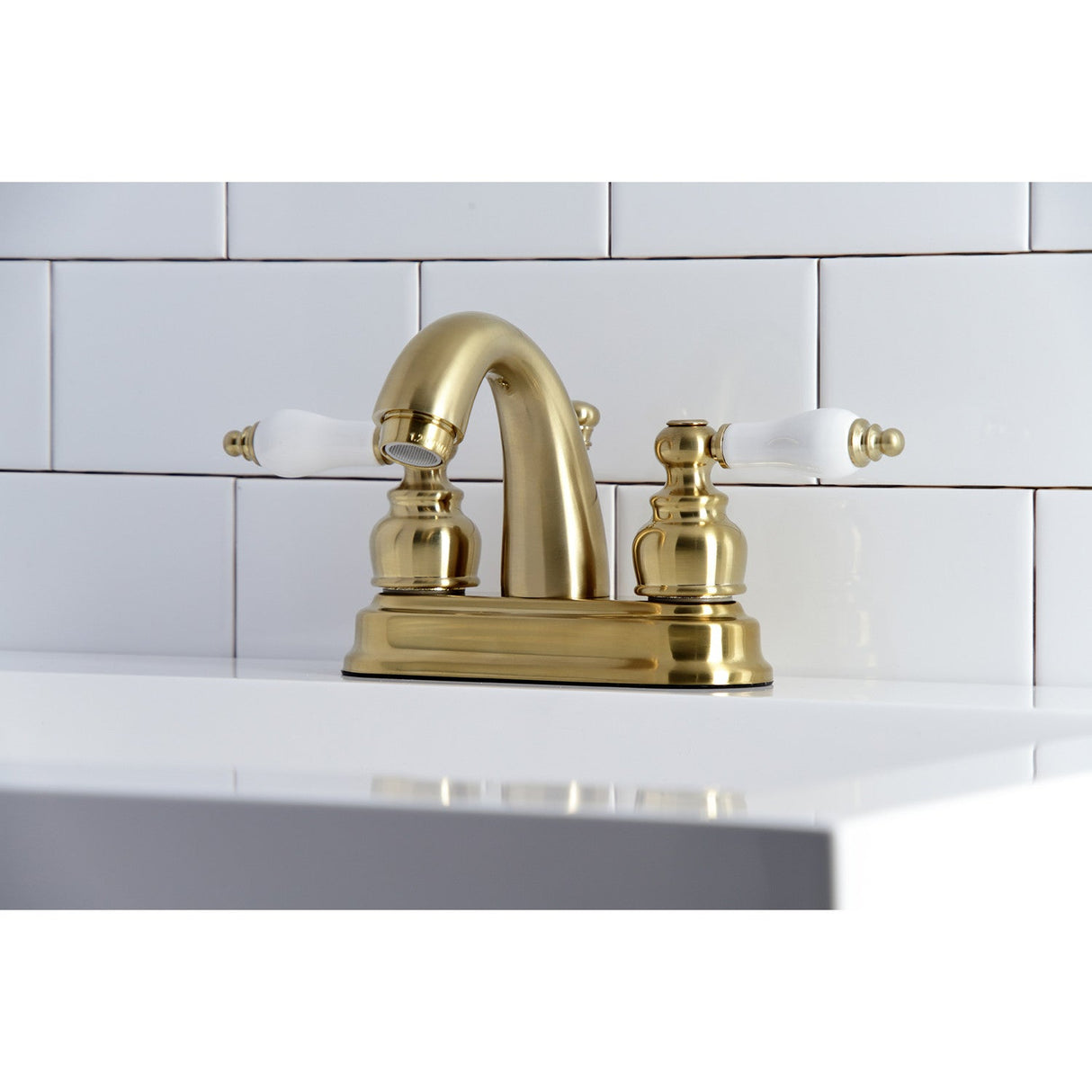 Restoration KB5617PL Two-Handle 3-Hole Deck Mount 4" Centerset Bathroom Faucet, Brushed Brass