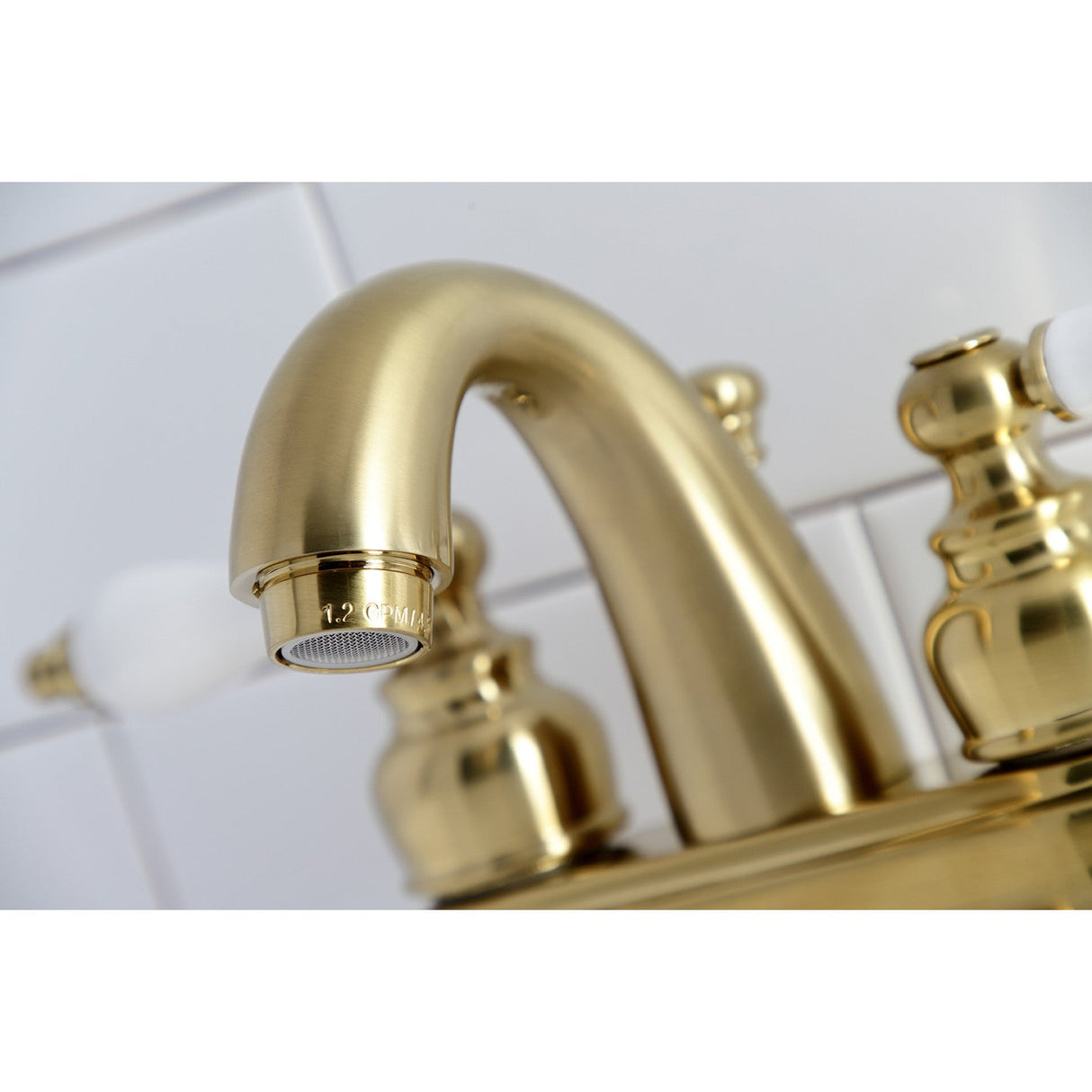 Restoration KB5617PL Two-Handle 3-Hole Deck Mount 4" Centerset Bathroom Faucet, Brushed Brass