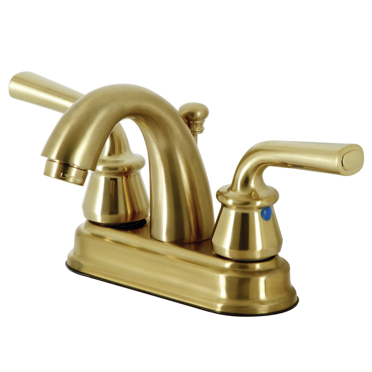 Restoration KB5617RXL Two-Handle 3-Hole Deck Mount 4" Centerset Bathroom Faucet with Plastic Pop-Up, Brushed Brass