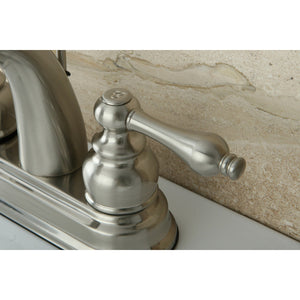 Restoration KB5618AL Two-Handle 3-Hole Deck Mount 4" Centerset Bathroom Faucet with Plastic Pop-Up, Brushed Nickel