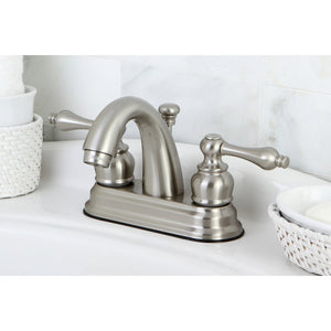 Restoration KB5618AL Two-Handle 3-Hole Deck Mount 4" Centerset Bathroom Faucet with Plastic Pop-Up, Brushed Nickel