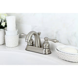 Restoration KB5618AL Two-Handle 3-Hole Deck Mount 4" Centerset Bathroom Faucet with Plastic Pop-Up, Brushed Nickel