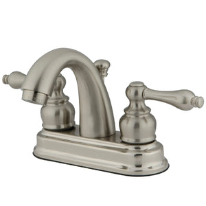 Restoration KB5618AL Two-Handle 3-Hole Deck Mount 4" Centerset Bathroom Faucet with Plastic Pop-Up, Brushed Nickel