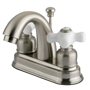 Restoration KB5618PX Two-Handle 3-Hole Deck Mount 4" Centerset Bathroom Faucet with Plastic Pop-Up, Brushed Nickel