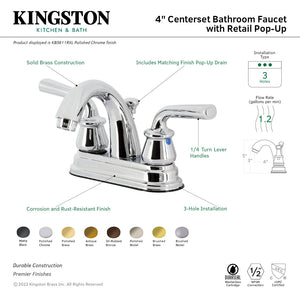 Restoration KB5618RXL Two-Handle 3-Hole Deck Mount 4" Centerset Bathroom Faucet with Plastic Pop-Up, Brushed Nickel
