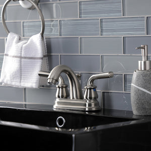 Restoration KB5618RXL Two-Handle 3-Hole Deck Mount 4" Centerset Bathroom Faucet with Plastic Pop-Up, Brushed Nickel