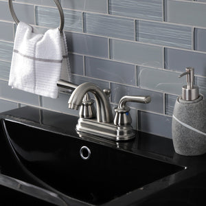 Restoration KB5618RXL Two-Handle 3-Hole Deck Mount 4" Centerset Bathroom Faucet with Plastic Pop-Up, Brushed Nickel