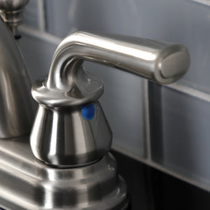 Restoration KB5618RXL Two-Handle 3-Hole Deck Mount 4" Centerset Bathroom Faucet with Plastic Pop-Up, Brushed Nickel