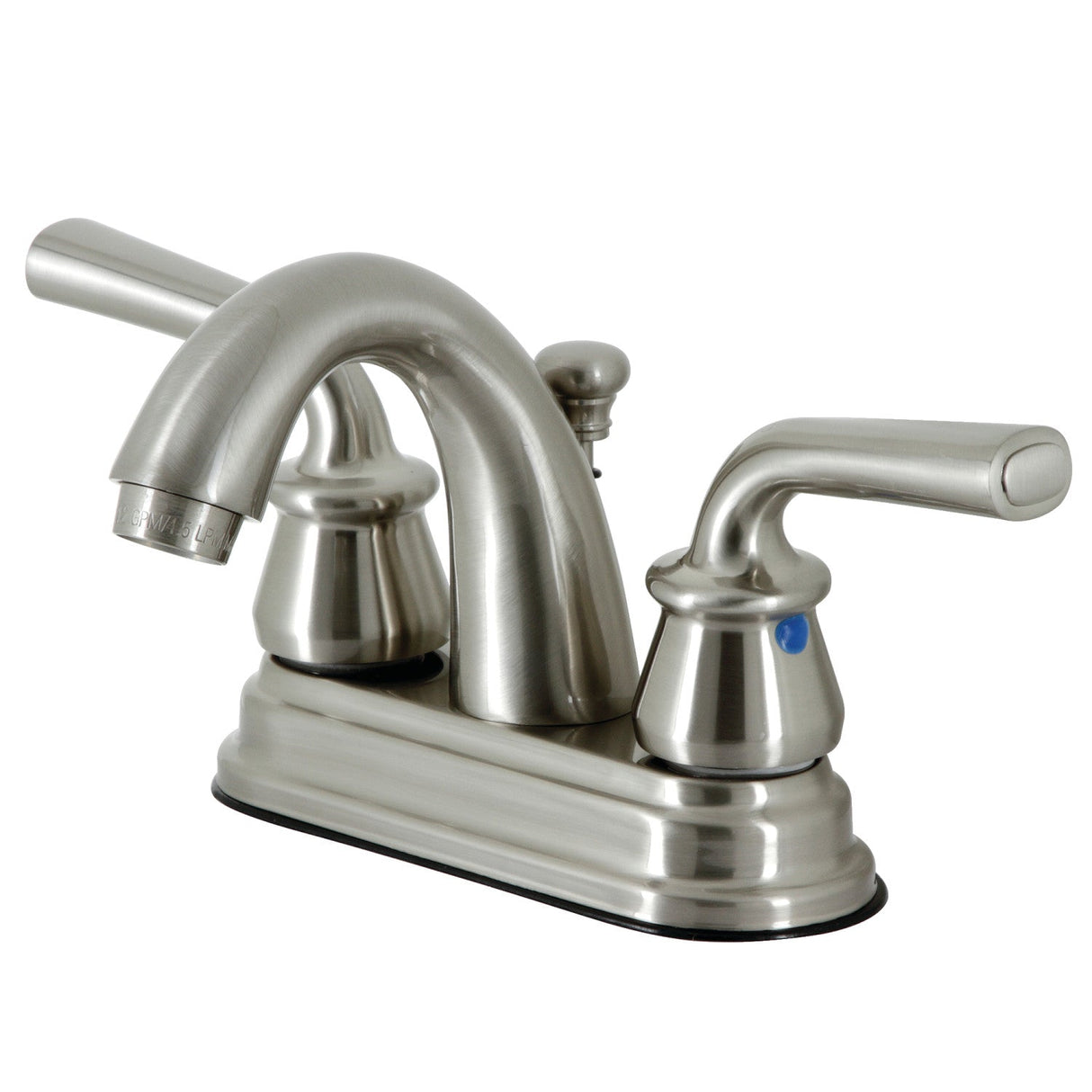 Restoration KB5618RXL Two-Handle 3-Hole Deck Mount 4" Centerset Bathroom Faucet with Plastic Pop-Up, Brushed Nickel