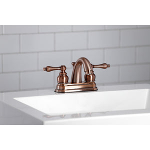 Restoration KB561ALAC Two-Handle 3-Hole Deck Mount 4" Centerset Bathroom Faucet with Plastic Pop-Up, Antique Copper