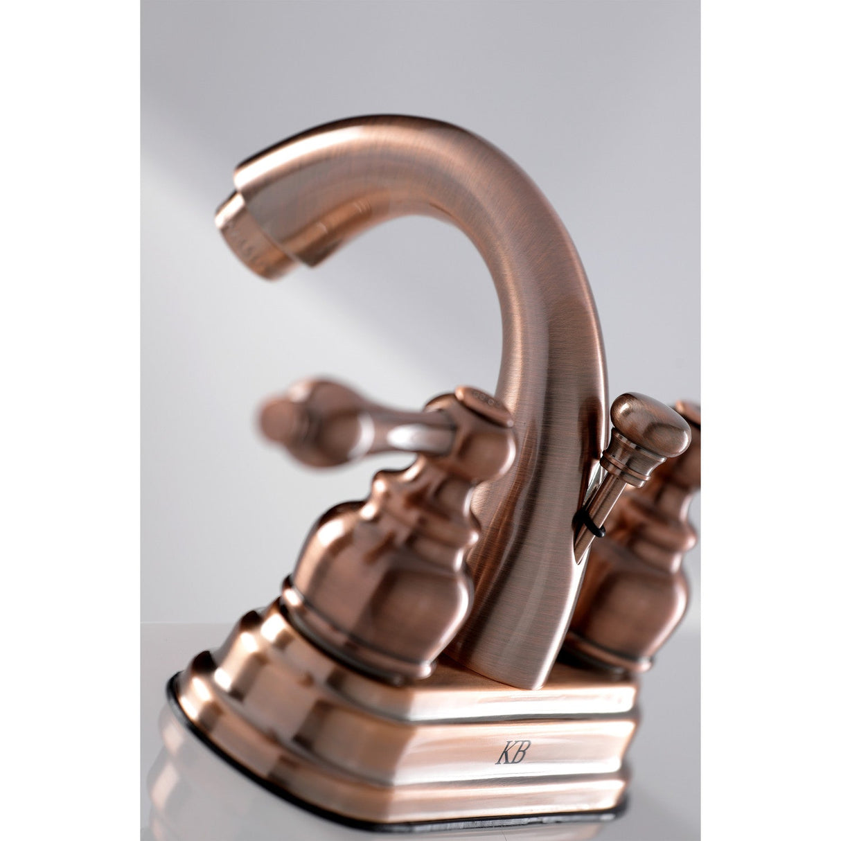 Restoration KB561ALAC Two-Handle 3-Hole Deck Mount 4" Centerset Bathroom Faucet with Plastic Pop-Up, Antique Copper