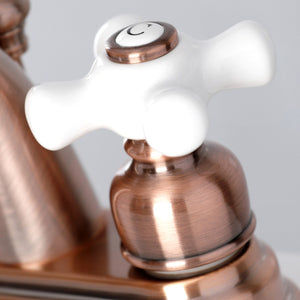 Restoration KB561PXAC Two-Handle 3-Hole Deck Mount 4" Centerset Bathroom Faucet with Plastic Pop-Up, Antique Copper