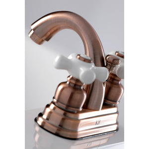 Restoration KB561PXAC Two-Handle 3-Hole Deck Mount 4" Centerset Bathroom Faucet with Plastic Pop-Up, Antique Copper