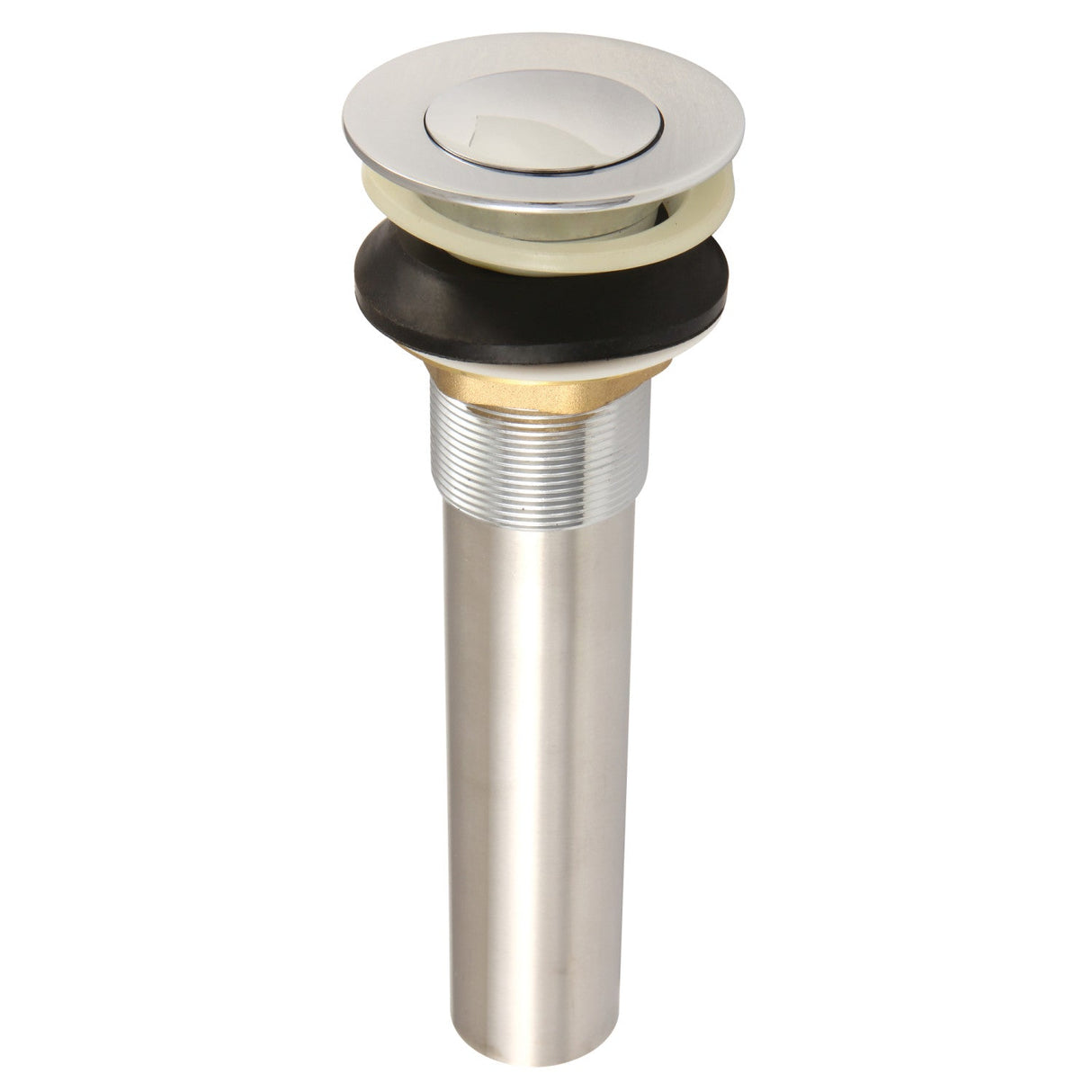 Complement KB6001 Brass Push Pop-Up Bathroom Sink Drain with Overflow, Polished Chrome