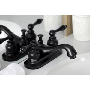 Restoration KB600AL Two-Handle 3-Hole Deck Mount 4" Centerset Bathroom Faucet with Plastic Pop-Up, Matte Black