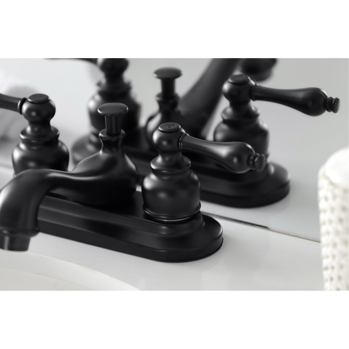 Restoration KB600AL Two-Handle 3-Hole Deck Mount 4" Centerset Bathroom Faucet with Plastic Pop-Up, Matte Black