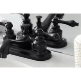Restoration KB600AL Two-Handle 3-Hole Deck Mount 4" Centerset Bathroom Faucet with Plastic Pop-Up, Matte Black