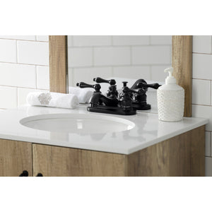 Restoration KB600AL Two-Handle 3-Hole Deck Mount 4" Centerset Bathroom Faucet with Plastic Pop-Up, Matte Black