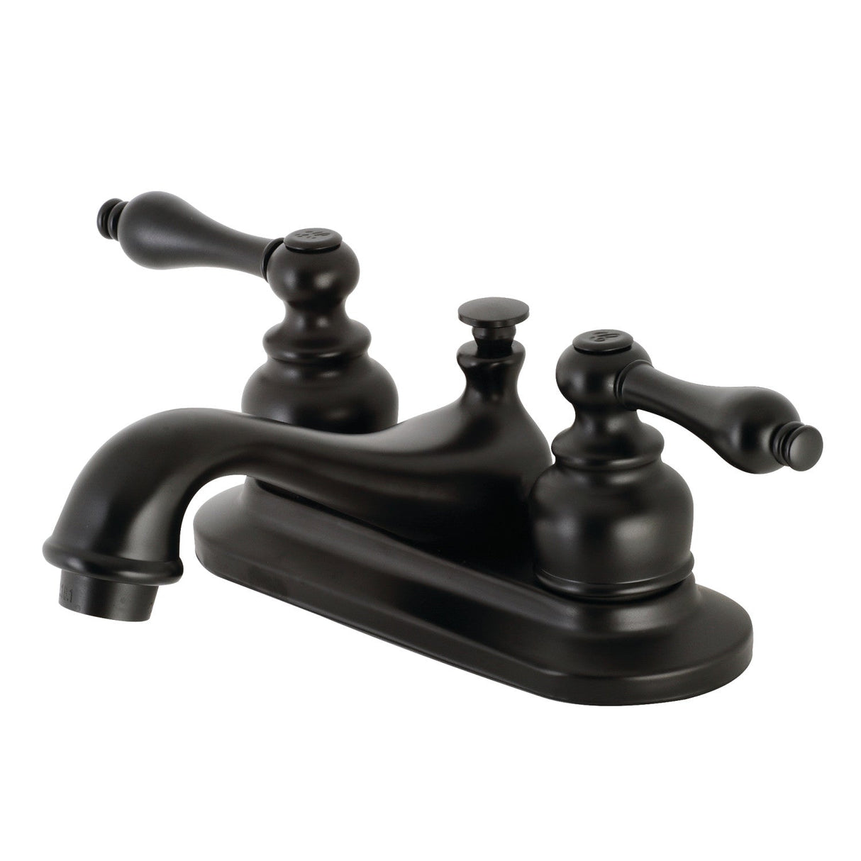 Restoration KB600AL Two-Handle 3-Hole Deck Mount 4" Centerset Bathroom Faucet with Plastic Pop-Up, Matte Black