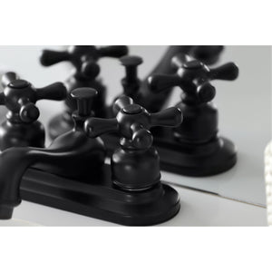 Restoration KB600AX Two-Handle 3-Hole Deck Mount 4" Centerset Bathroom Faucet with Plastic Pop-Up, Matte Black