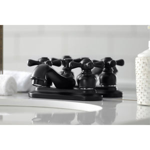 Restoration KB600AX Two-Handle 3-Hole Deck Mount 4" Centerset Bathroom Faucet with Plastic Pop-Up, Matte Black