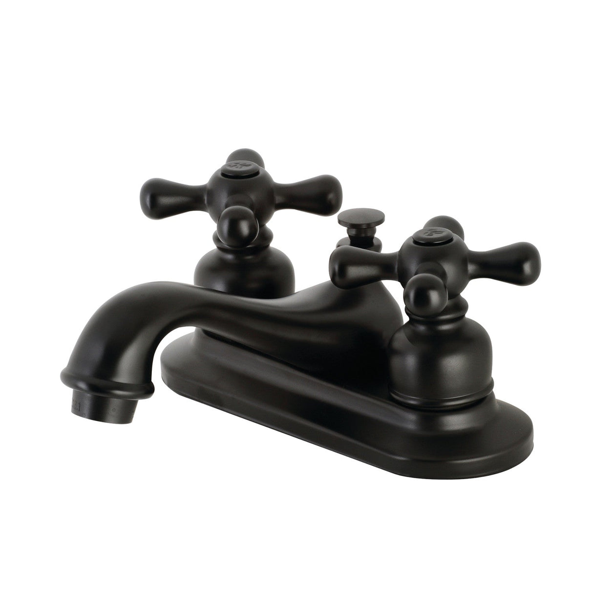 Restoration KB600AX Two-Handle 3-Hole Deck Mount 4" Centerset Bathroom Faucet with Plastic Pop-Up, Matte Black