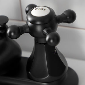Metropolitan KB600BX Two-Handle 3-Hole Deck Mount 4" Centerset Bathroom Faucet with Plastic Pop-Up, Matte Black