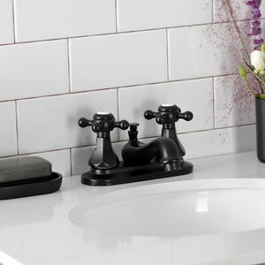 Metropolitan KB600BX Two-Handle 3-Hole Deck Mount 4" Centerset Bathroom Faucet with Plastic Pop-Up, Matte Black