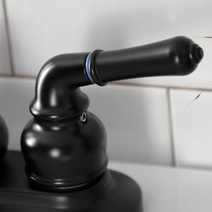 Restoration KB600NML Two-Handle 3-Hole Deck Mount 4" Centerset Bathroom Faucet with Plastic Pop-Up, Matte Black