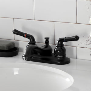 Restoration KB600NML Two-Handle 3-Hole Deck Mount 4" Centerset Bathroom Faucet with Plastic Pop-Up, Matte Black
